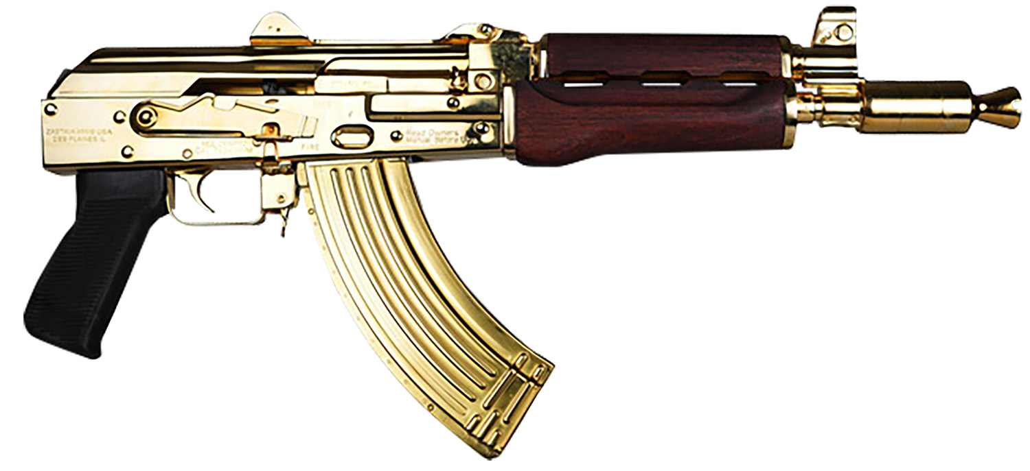Zastava ZPAP92 AK-47 Pistol, 7.62x39, 10" 24K Gold Plated Barrel, Serbian Red Wood Handguard, Semi-Auto, 30+1 Capacity