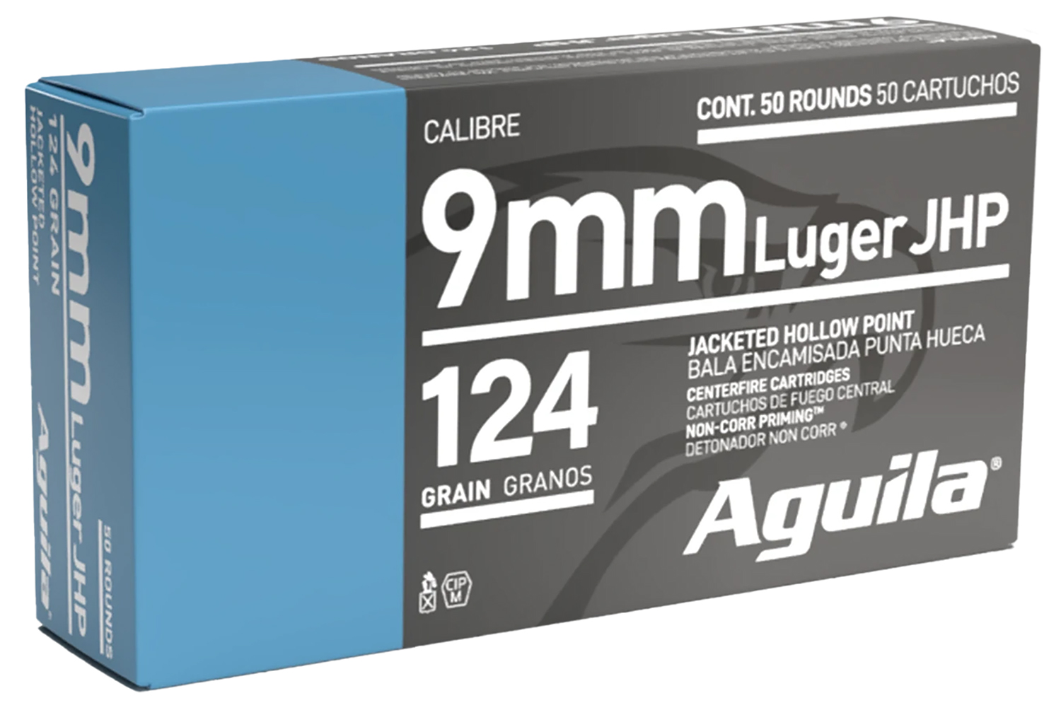 Aguila 1E092125 9mm Luger 124 Grain JHP 50 Rounds Brass Casing - AGUILA AMMUNITION - 9 mm Luger
