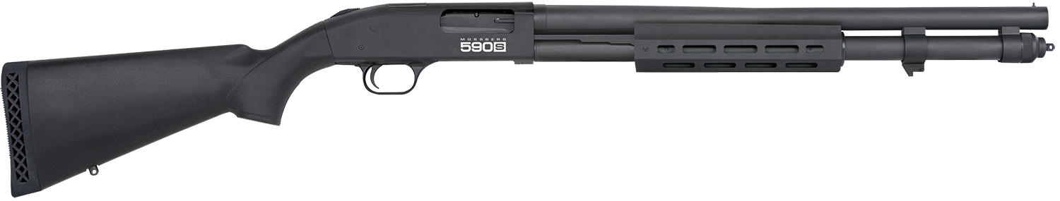 Mossberg 51604 590S  12 Gauge Pump 3 13+1 20 Matte Blued Steel Barrel, Matte Blued Optic Ready Receiver, Fixed Black Synthetic Stock, Right Hand