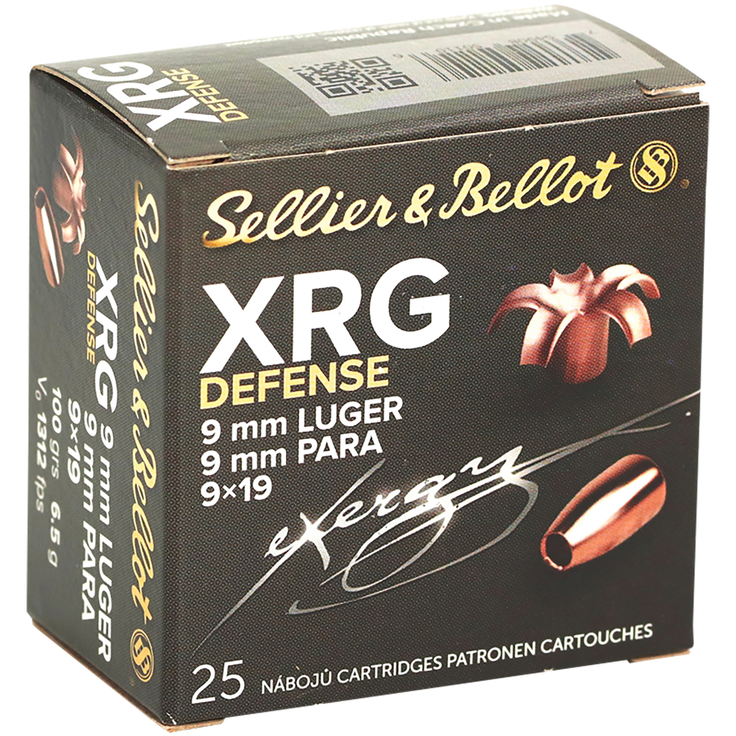 SELLIER & BELLOT XRG 9mm 100 Gr Jacketed Hollow Point 25rd Ammo SB9XA - Sellier & Bellot - SOLID COPPER HOLLOW POINT