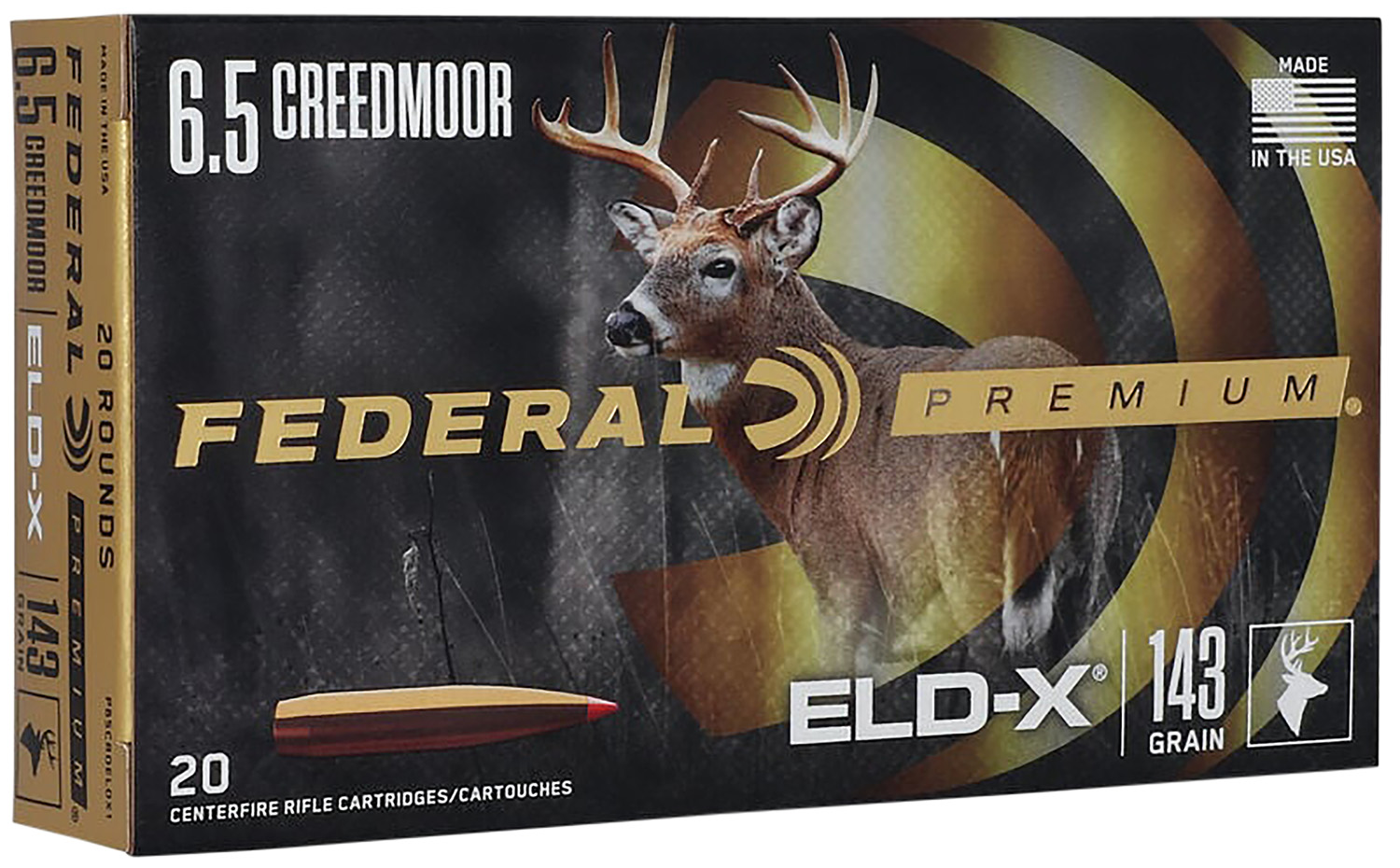 Federal P65CRDELDX1 ELD-X Premium 6.5 Creedmoor 143 Gr Extremely Low Drag-Expanding (ELD-X) 20 Per Box/ 10 Cs