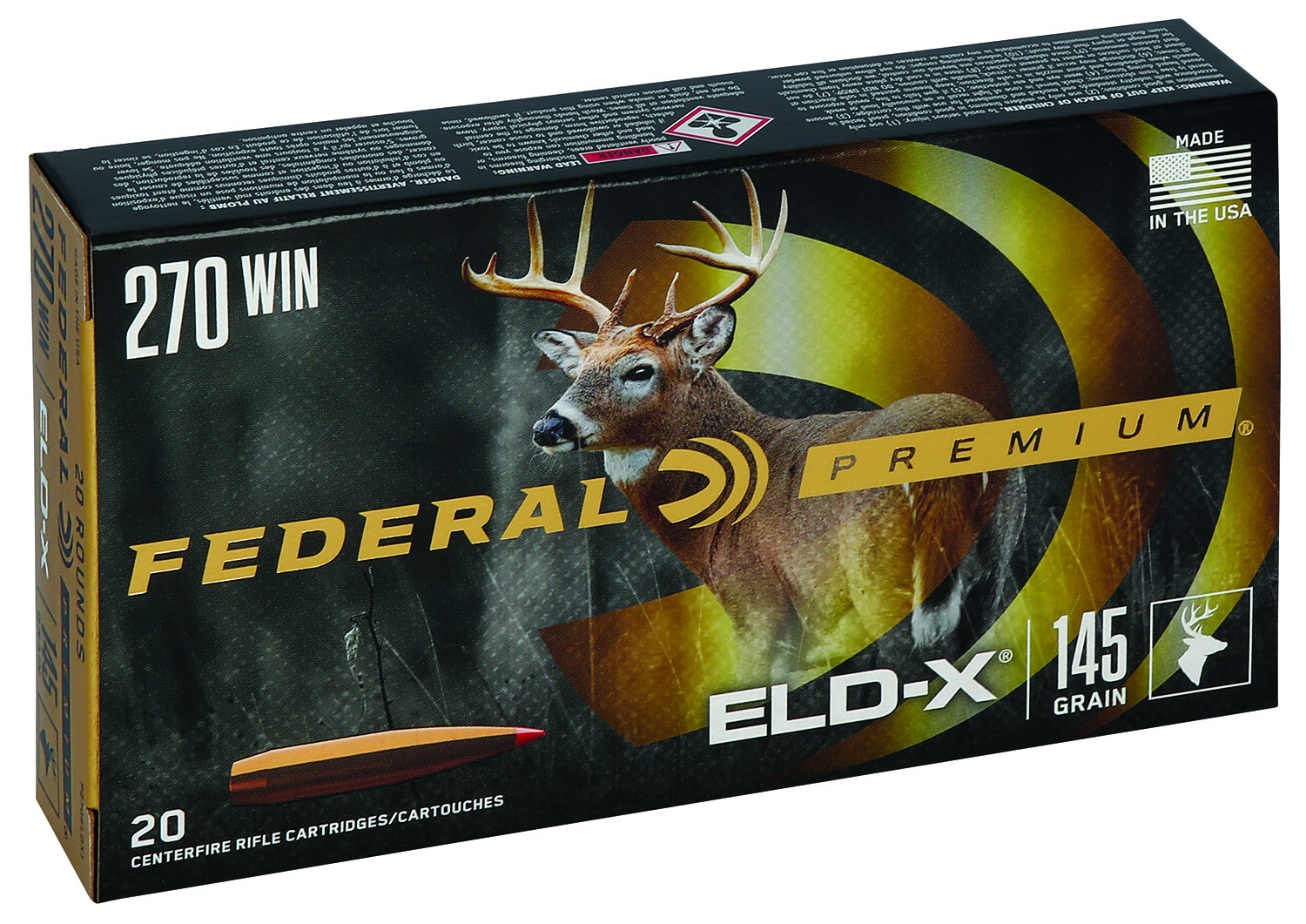 Federal P270ELDX1 Premium ELD-X 270 Win 145 Gr, Extremely Low Drag-Expanding (ELD-X), 20 Per Box/ 10 Cs