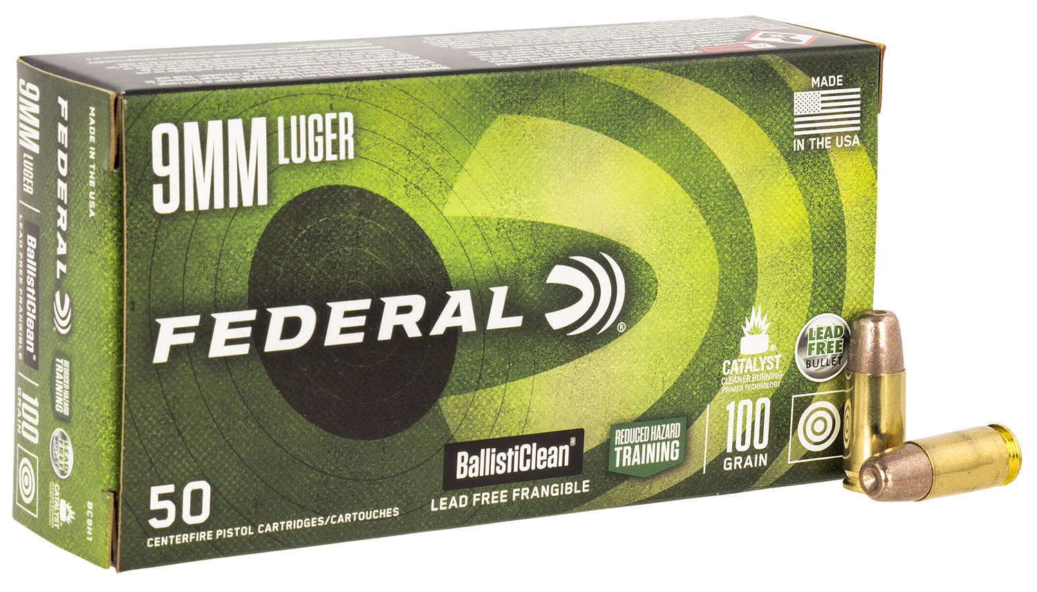 Federal BC9H1 BallistiClean Reduced Hazard Training 9mmLuger 100gr Lead... - Federal Premium Ammunition - LEAD-FREE FRANGIBLE