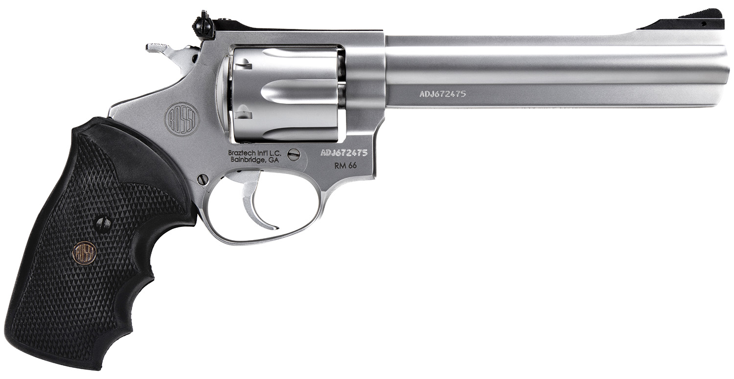 Rossi 2RM669 RM66  357 Mag 6 Shot 6  Satin Stainless Steel Barrel, Cylinder & Frame Black Checkered Rubber Grip