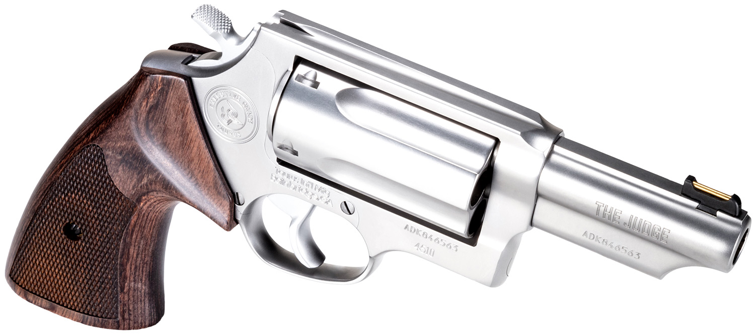 Taurus Judge Executive Grade Revolver 45 Colt/410 3 in. Stainless 5 rd. Wood Grip - Superb Hand-Polished Finish 2 Taurus Judge Executive Grade Revolver 45 Colt/410 3 in. Stainless 5 rd. Wood Grip - Superb Hand-Polished Finish - Image 2