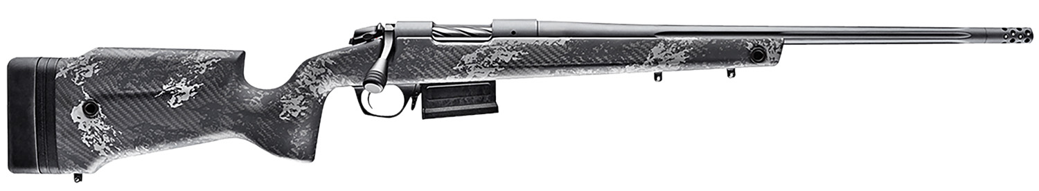 Bergara Rifles B14SM759 B-14 Crest 6.5 PRC 3+1 20" Fluted, Sniper Gray Cerakote Barrel/Rec, Monte Carlo Carbon Fiber with Black & Gray Splatter, Omni Muzzle Brake - BERGARA - 6.5 PRC