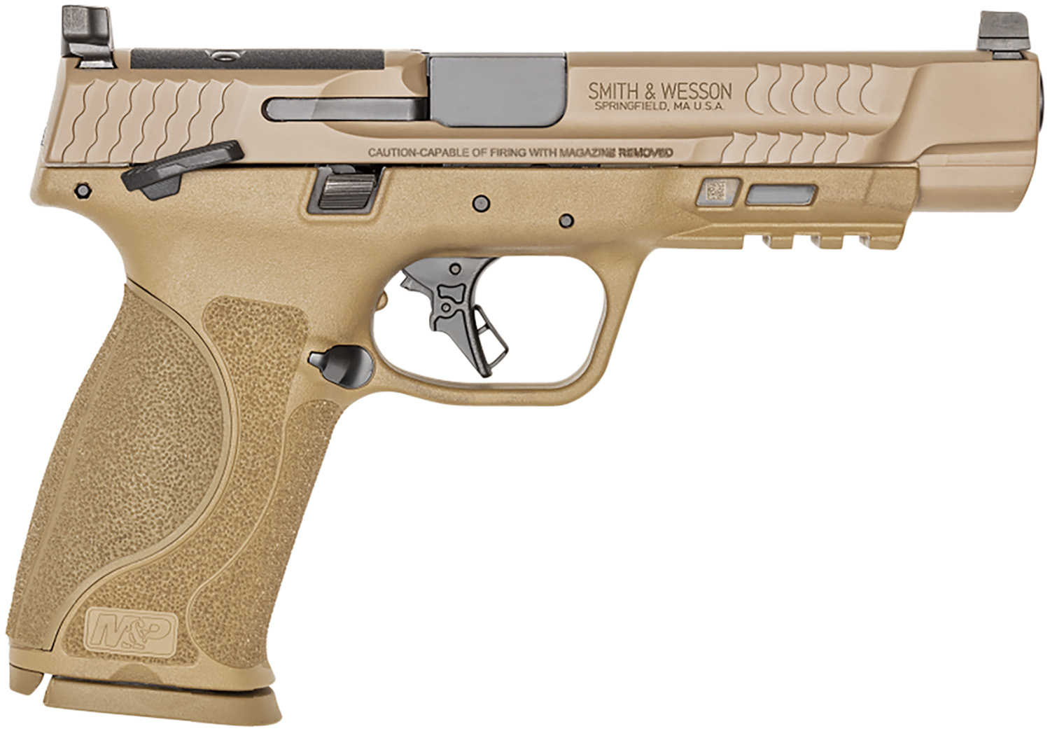 Smith & Wesson 13569 M&P M2.0  Full Size 9mm Luger 17+1, 5" Black Armornite Steel Barrel, Flat Dark Earth Armornite Optic Ready/Serrated Stainless Steel Slide & Polymer Frame w/Picatinny Rail