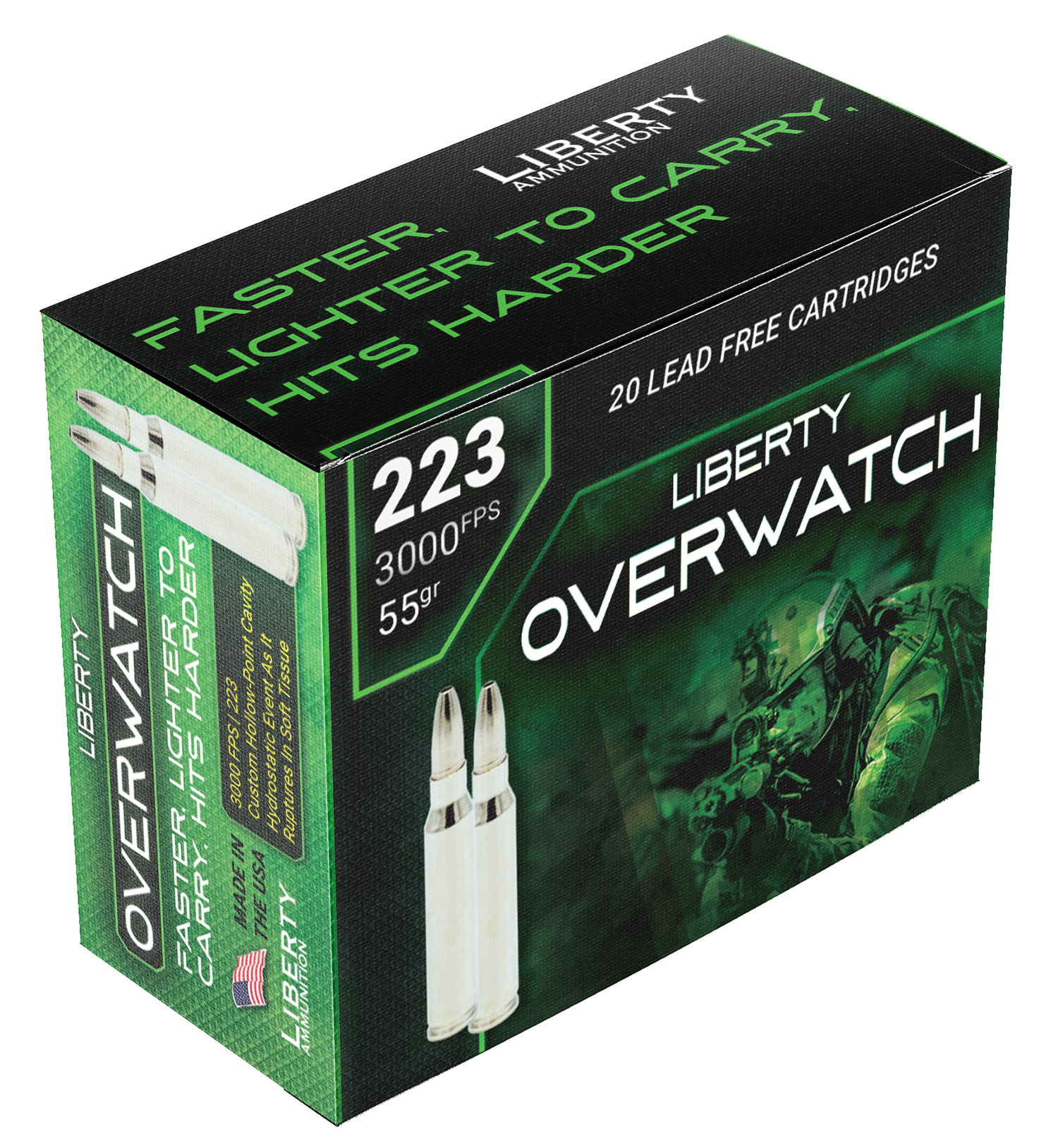 Liberty Ammunition LAOW223553000 OverWatch  223Rem 55gr 20 Per Box/50 Case