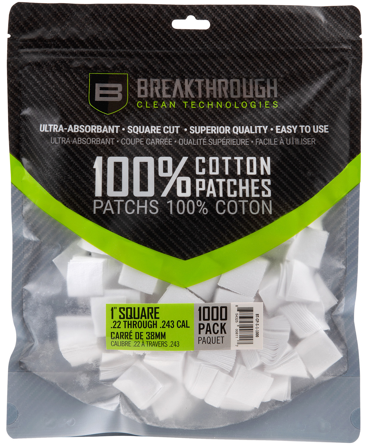 Breakthrough Clean BTCPS11000 1" Cotton Patches .243/270 Cal 1000 Pack - Breakthrough Clean - .243 Cal