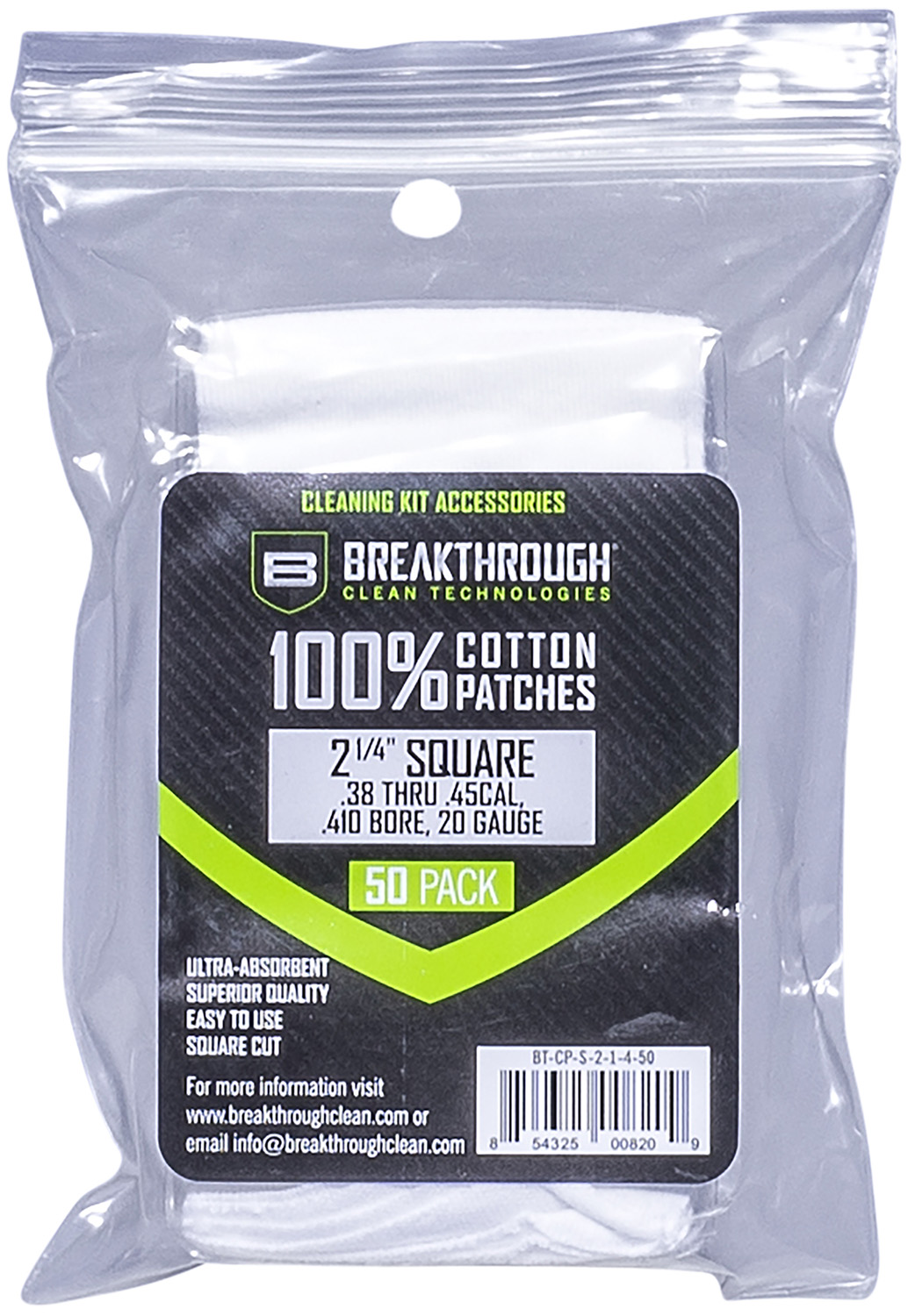 Breakthrough Clean BTCPS21450 Square Cleaning Patches  For .38-.45 Cal & .410-20 Gauge 2.25 50 Pack/6 per case