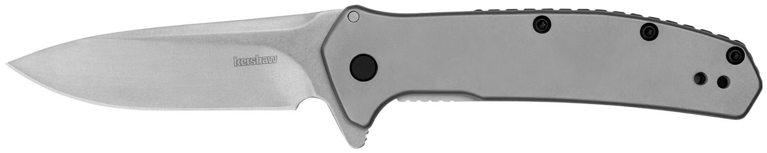 Kershaw Outcome 2.80" Folding Clip Point Plain Stonewashed 8Cr13MoV SS Blade/Bead Blasted Stainless Steel Handle Include