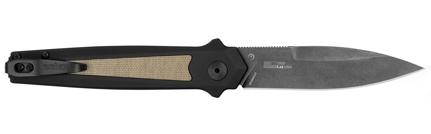 Kershaw 7950 Launch 15 3.5" CPM Magnacut, Micarta Inlay, Black Aluminum - Kershaw - SPEAR POINT
