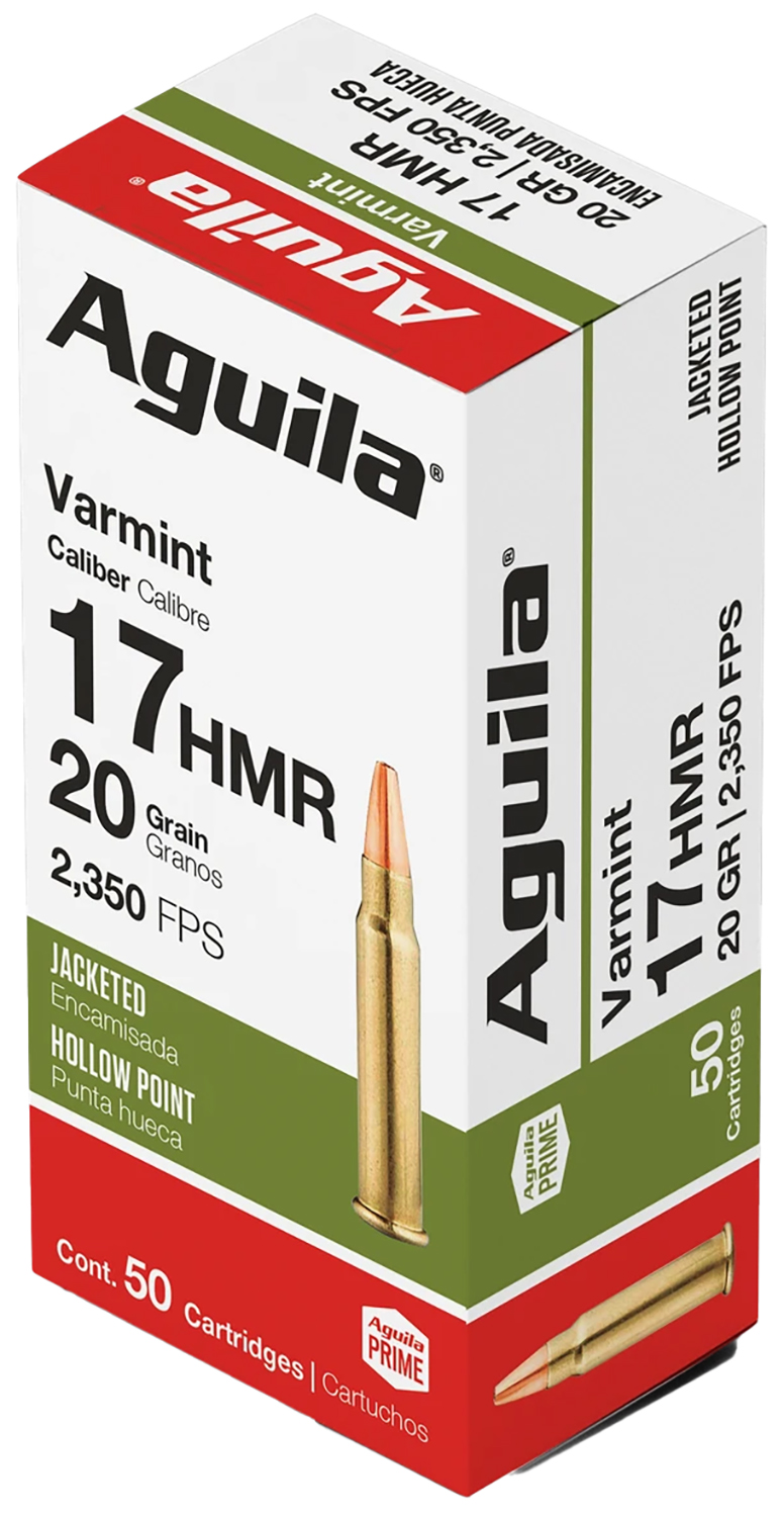 Aguila 1B222347 17 HMR 20gr Jacketed Hollow Point Ammo - Ideal for Varmint Hunting, 50 Rounds per Box