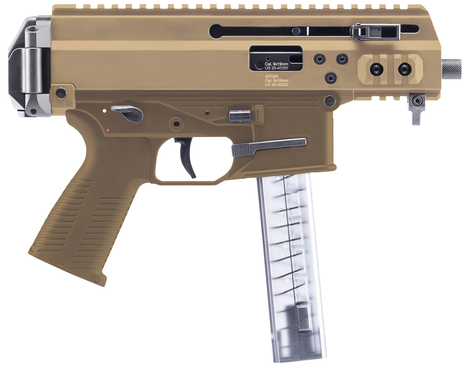 B&T Firearms BT36045CT APC 9K Pro 9mm Luger 30+1 4.30" Black Threaded Barrel, Coyote Tan Aluminum/Polymer Frame, Picatinny Rail, Coyote Tan Polymer Grip, M-LOK Slots, Ambidextrous