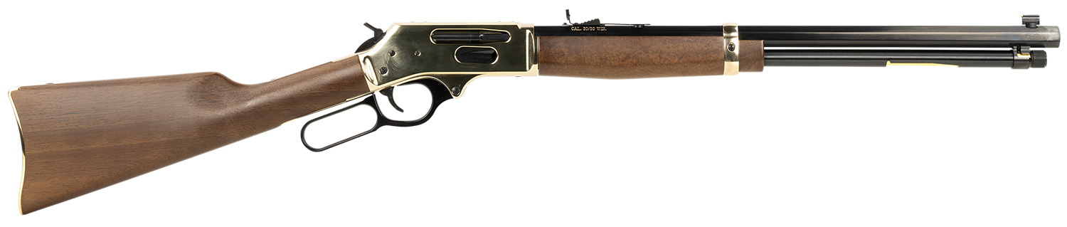 Henry H009BG Side Gate  Full Size 30-30 Win 5+1 20" Blued Steel Barrel, Brass Polished Drilled & Tapped Brass Receiver, American Walnut Fixed Stock, Right Hand