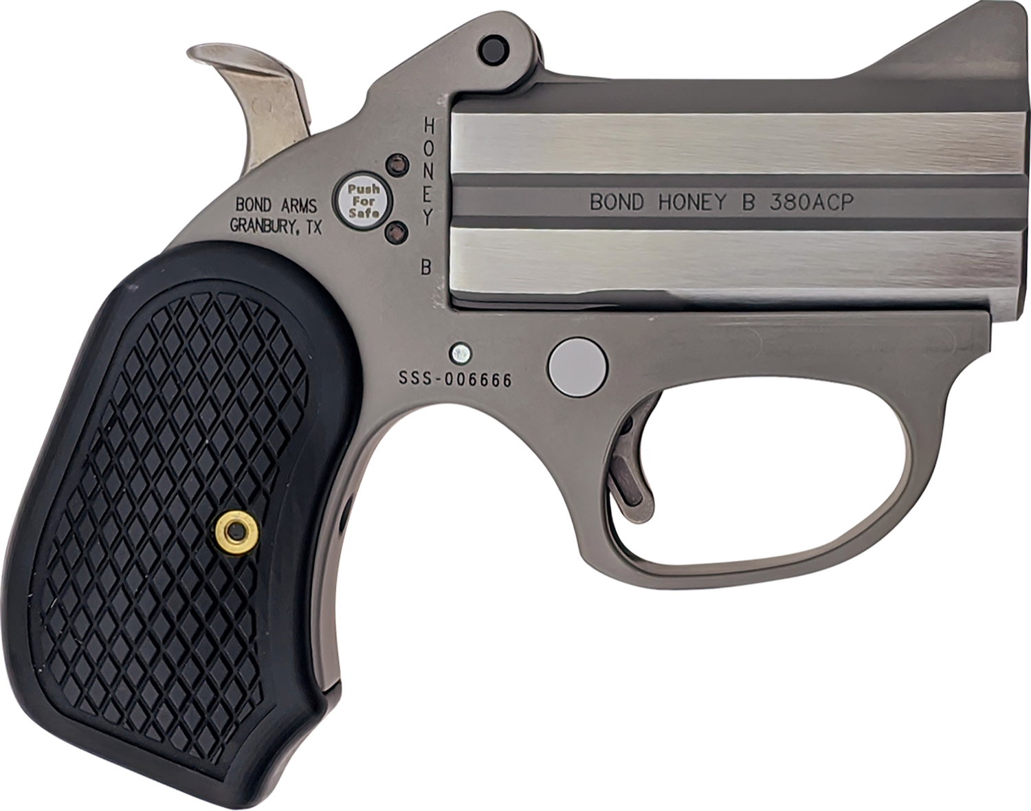 Bond Arms BAHB Honey B  380 ACP 2rd Shot 3 Matte Stainless Steel Frame, Black Extended B6 Resin Grips