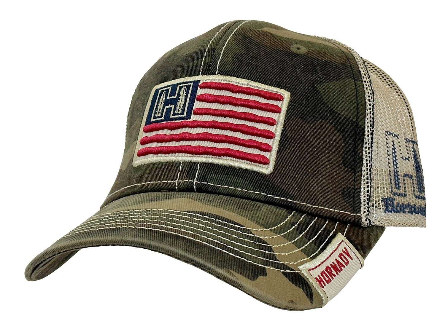 Hornady 10090 Camo Snapback Hat with American Flag Patch