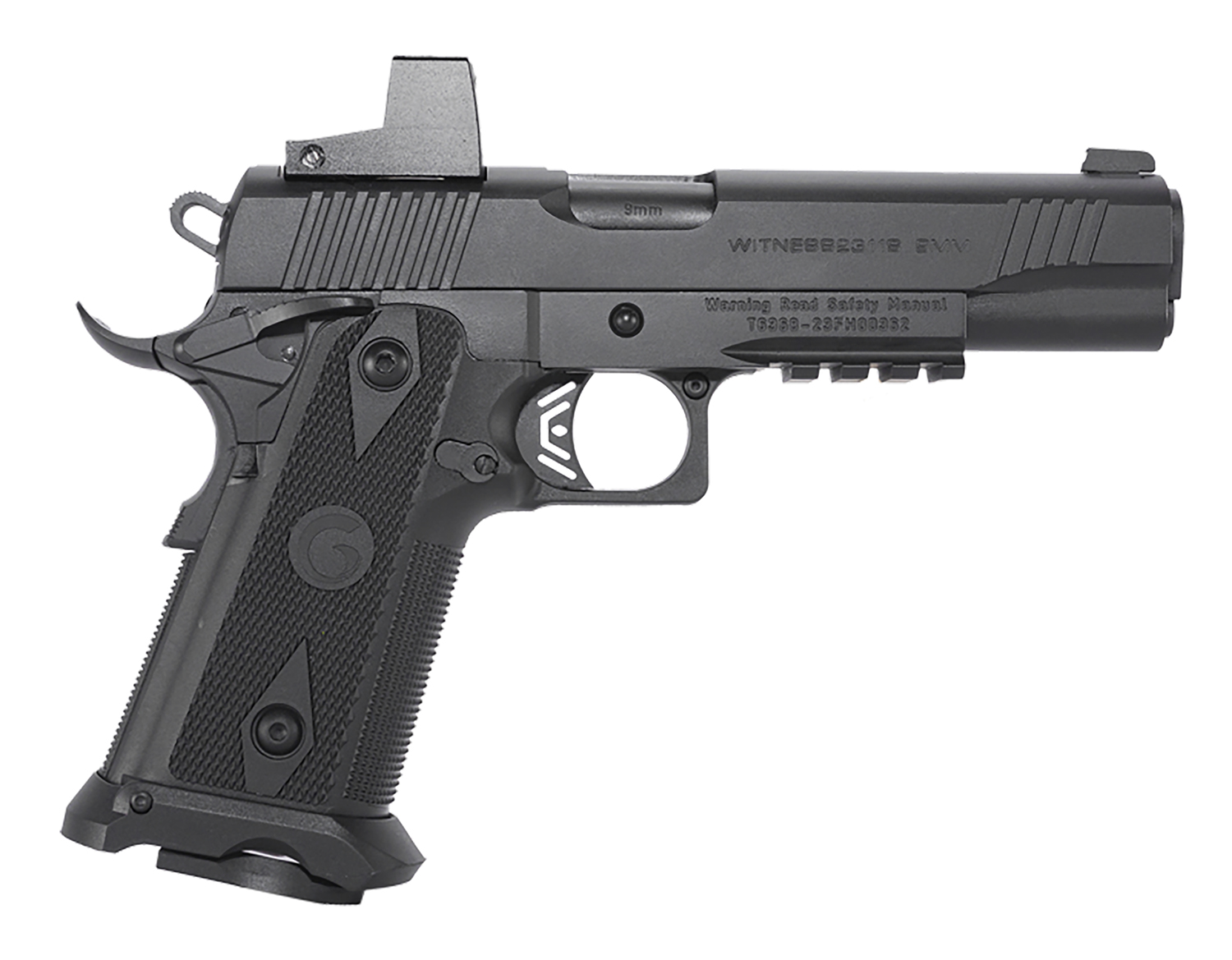 Girsan 395020 Witness2311  9mm Luger 17+1 5" Black Steel Barrel, Black Optic Ready/Serrated Steel Slide, Black Polymer Frame w/Beavertail & Picatinny Rail, Black Checkered Polymer Grip, Ambidextrous