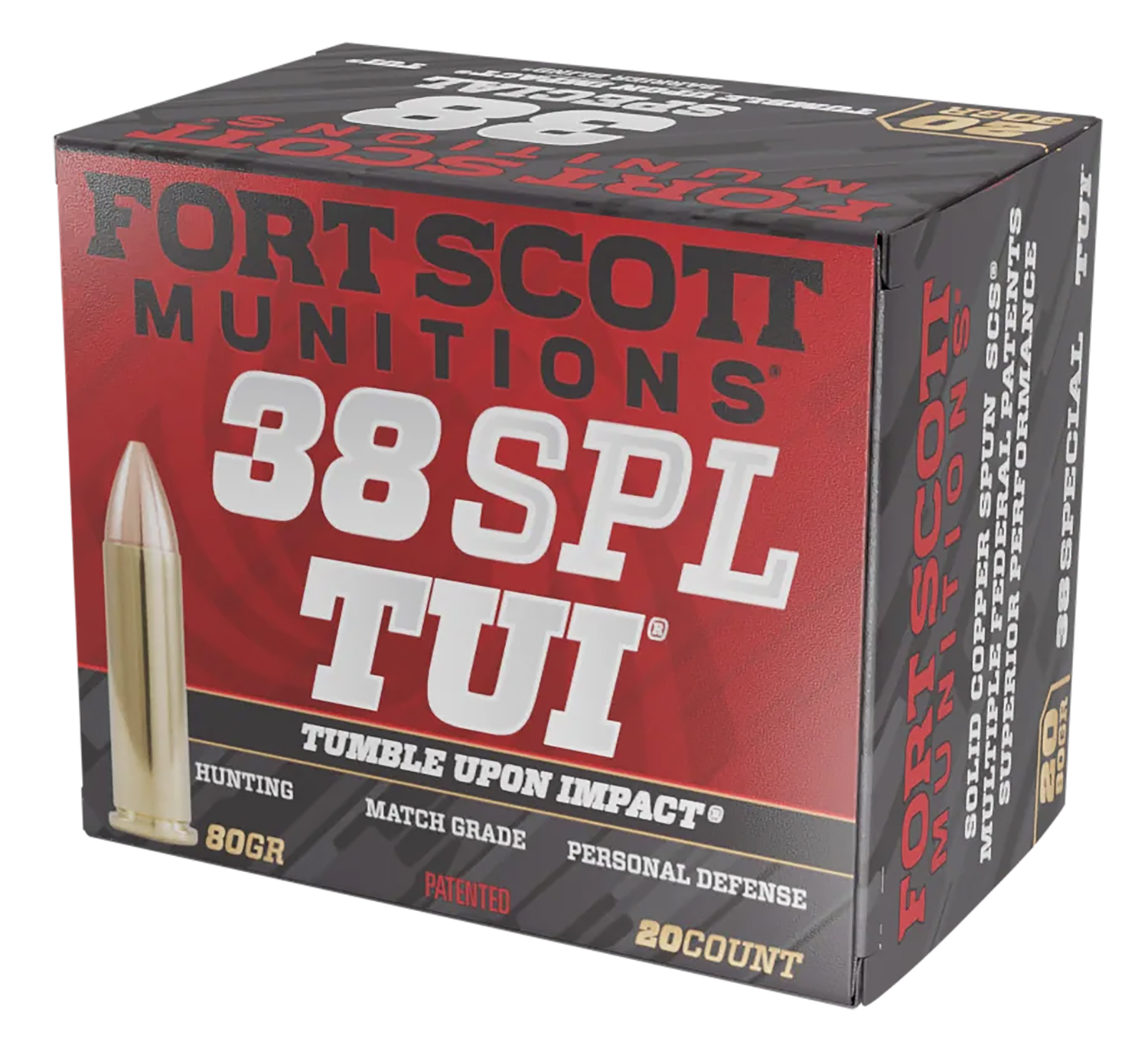 Fort Scott Munitions 38SPL080SCV Tumble Upon Impact (TUI) .38 Special 80 Gr Solid Copper Spun (SCS) 20 Per Box/ 25 Cs