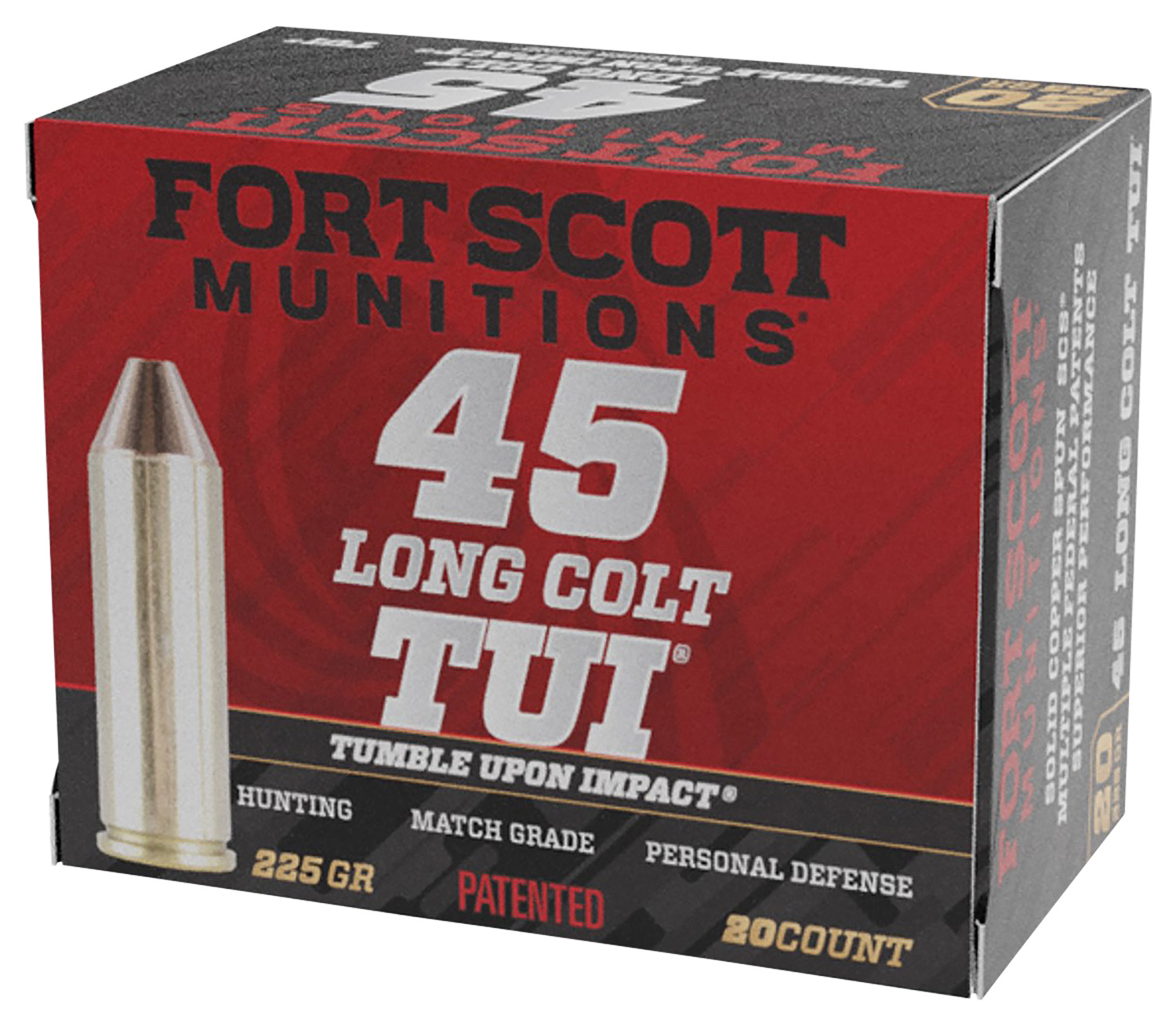 Fort Scott Munitions 45LC225SCV Tumble Upon Impact (TUI) .45 Long Colt 225 Gr Solid Copper Spun (SCS) 20 Per Box/ 25 Cs