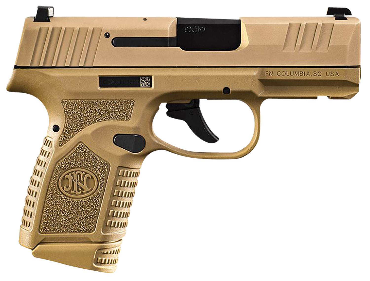 FN 66101409 Reflex  Micro-Compact Frame 9mm Luger 15+1/11+1, 3.30" Black Target Crown Steel Barrel, Flat Dark Earth PVD Serrated Steel Slide & Polymer Frame w/Picatinny Rail, Ambidextrous