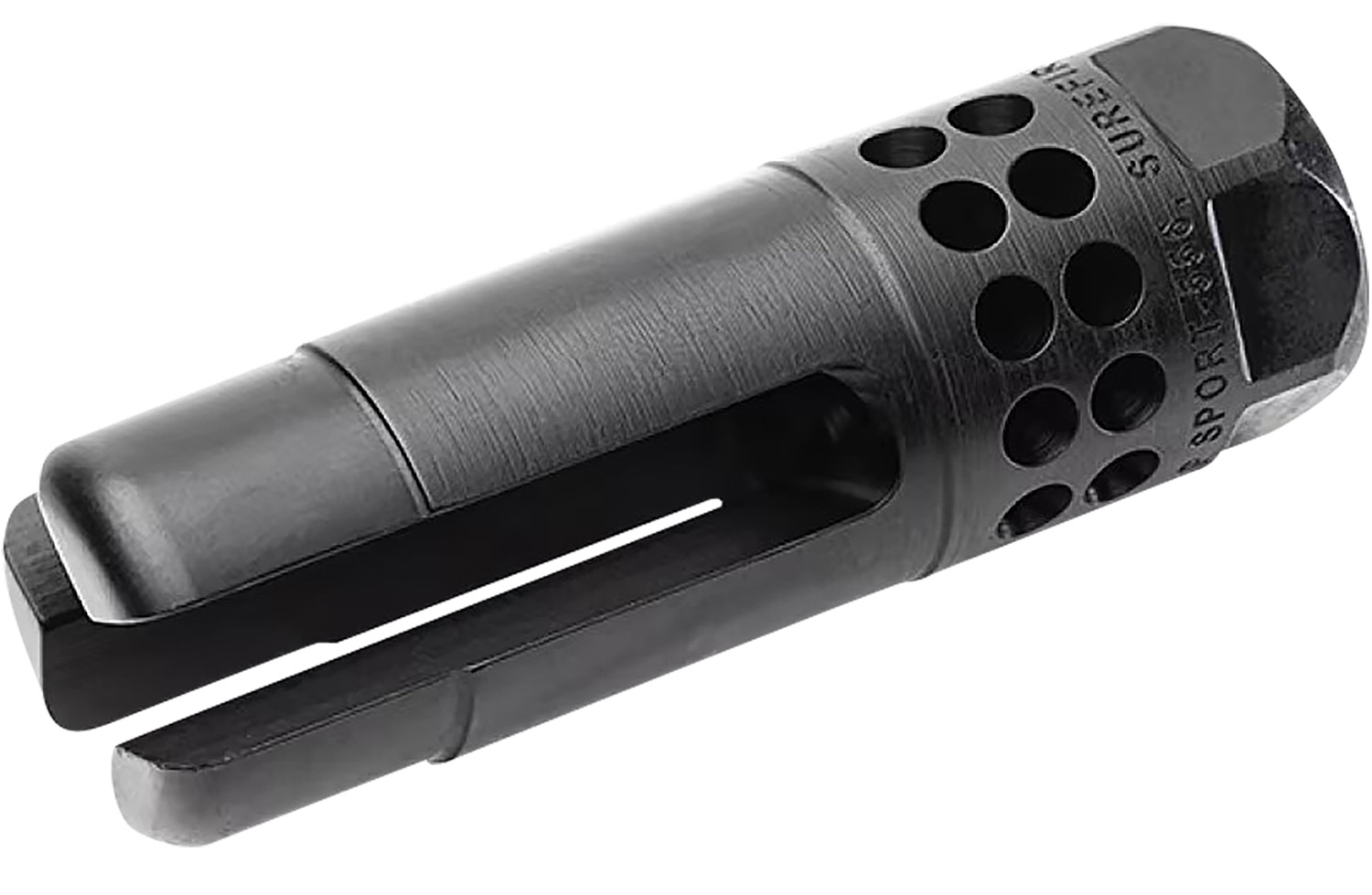 SureFire WARCOMPSPORT7625824 Warcomp Sport Flash Hider 30 Cal (7.62mm NATO) 5/8-24 tpi, Open Tine 3-Prong, Ported Black Stainless Steel for AR/M4 Platform