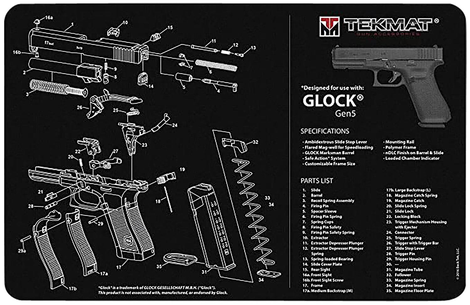 TekMat TEKR20GLOCK-G5 Glock Gen 5 Ultra 20 Cleaning Mat Glock Gen5 Parts...-img-0
