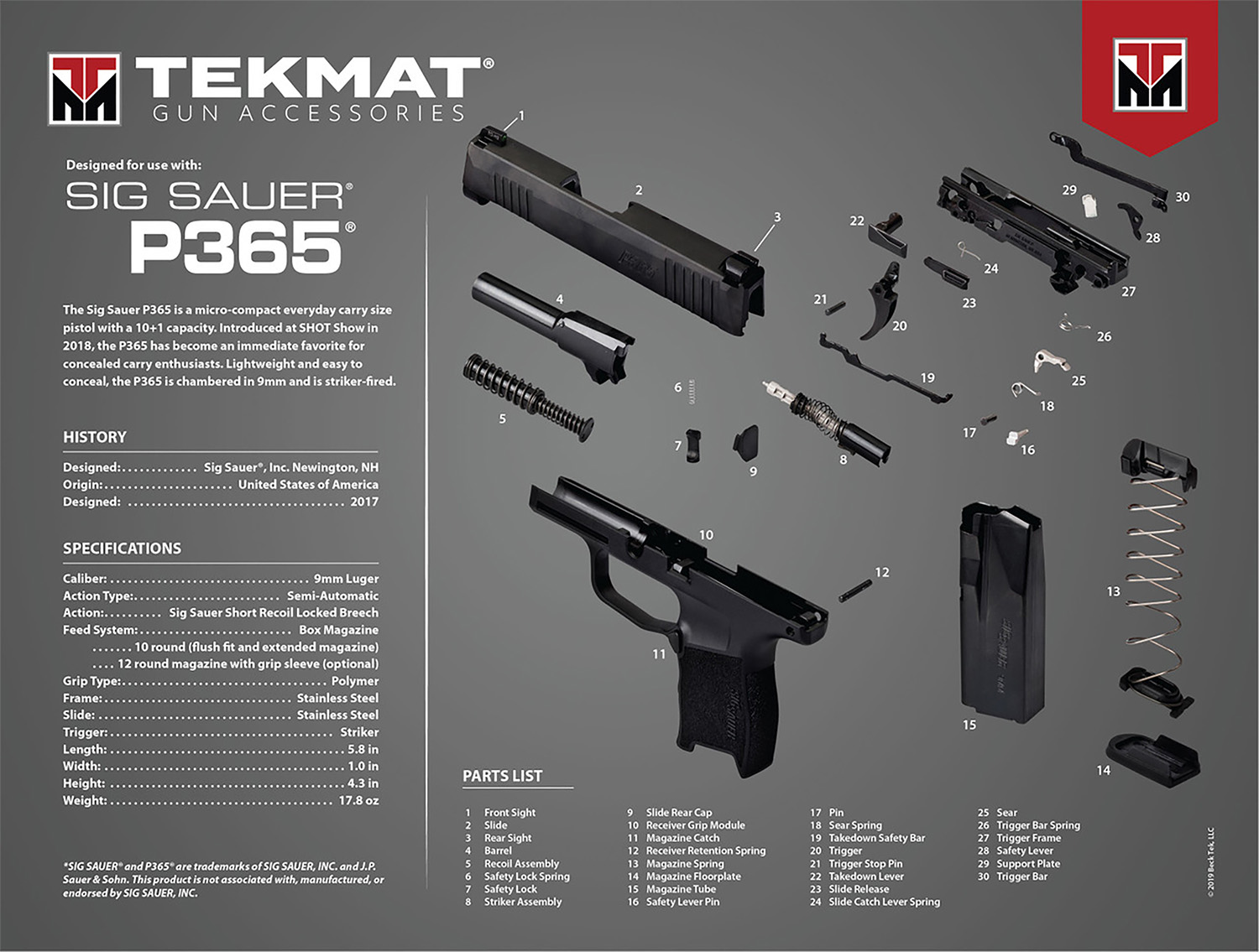 TekMat TEKR20SIGP365 Sig Sauer P365 Ultra 20 Cleaning Mat Sig P365 Parts...-img-0