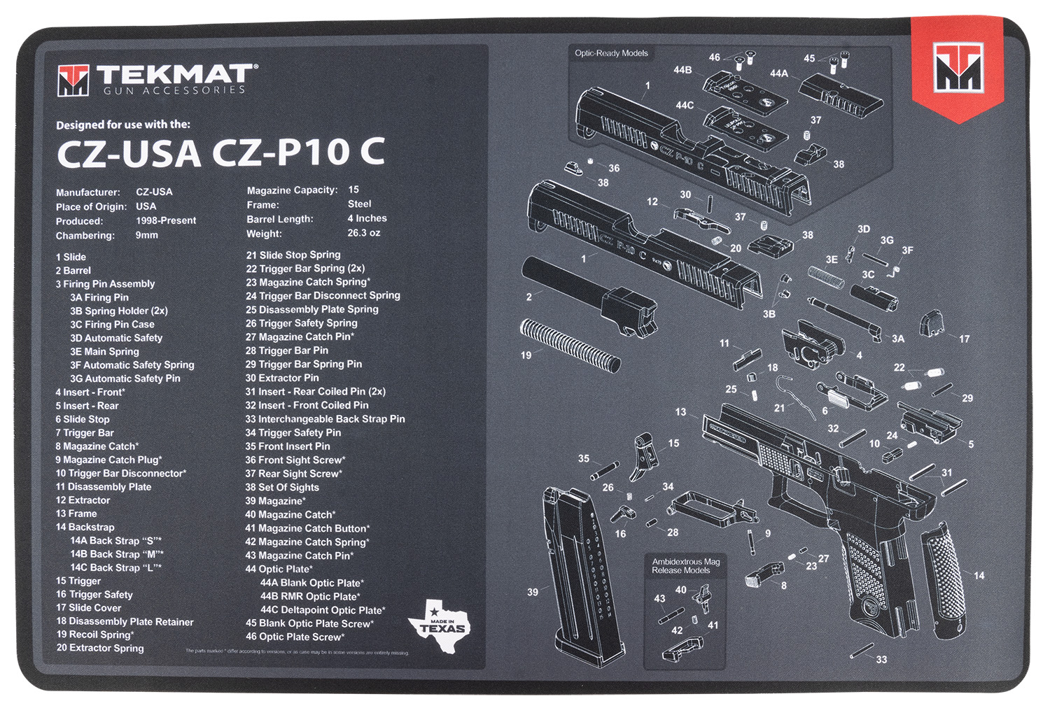 TekMat TEKR17CZP10C CZ P-10C Cleaning Mat CZ P-10C Parts Diagram 11" x 17"-img-0