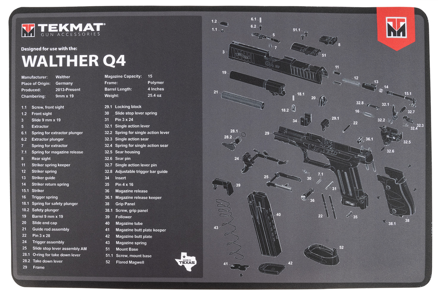 TekMat TEKR17WALQ4Sf Walther Q4 Sf Cleaning Mat