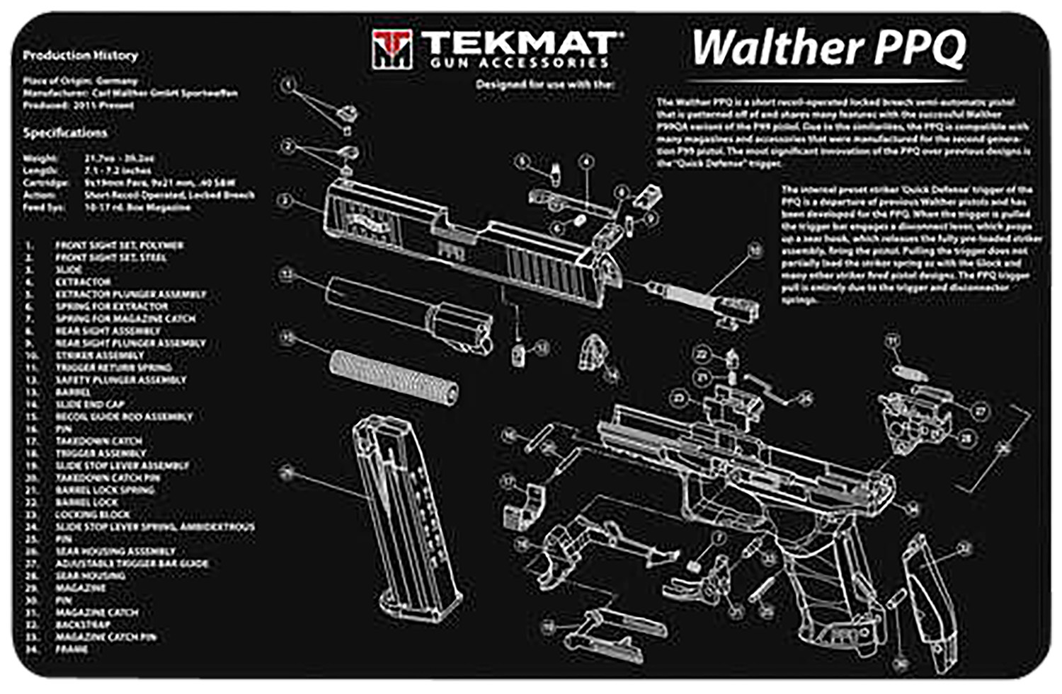 TekMat TEKR17WALQ5Sf Walther Q5 Sf Cleaning Mat