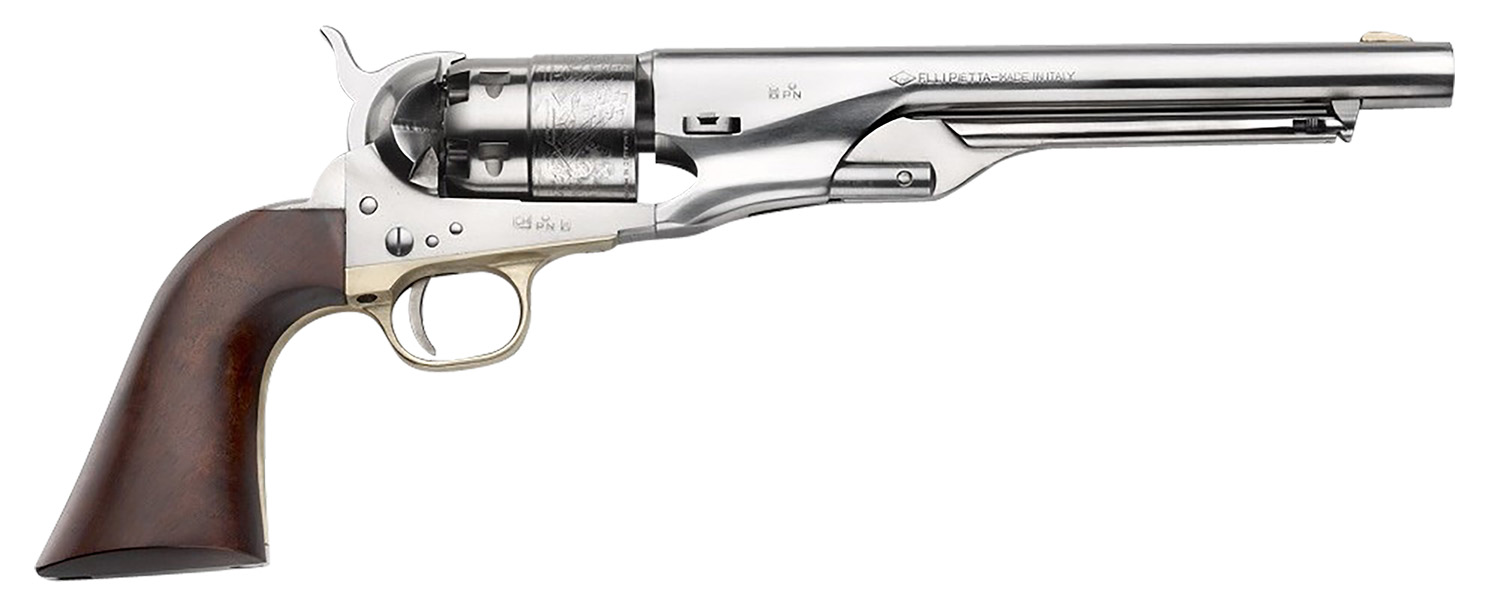 Pietta PF60OS448 1860 Army Old Silver 44 Cal 8 6rd Old Silver Steel Frame, Cylinder & Round Barrel w/Walnut Grip