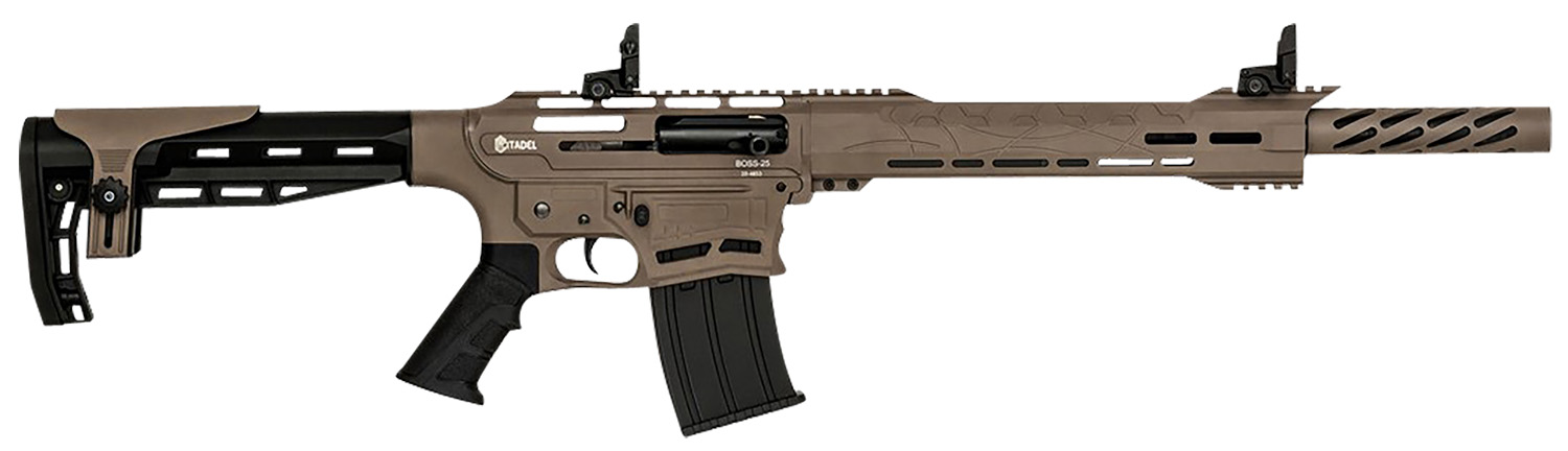 Citadel CBOSS2512FDE Boss25  12 Gauge Semi-Auto 3 5+1 18.75 Black Steel Threaded Barrel, Flat Dark Earth Picatinny Rail Aluminum Receiver, Picatinny Handguards, Black Adj Cheek Riser Synthetic Stock