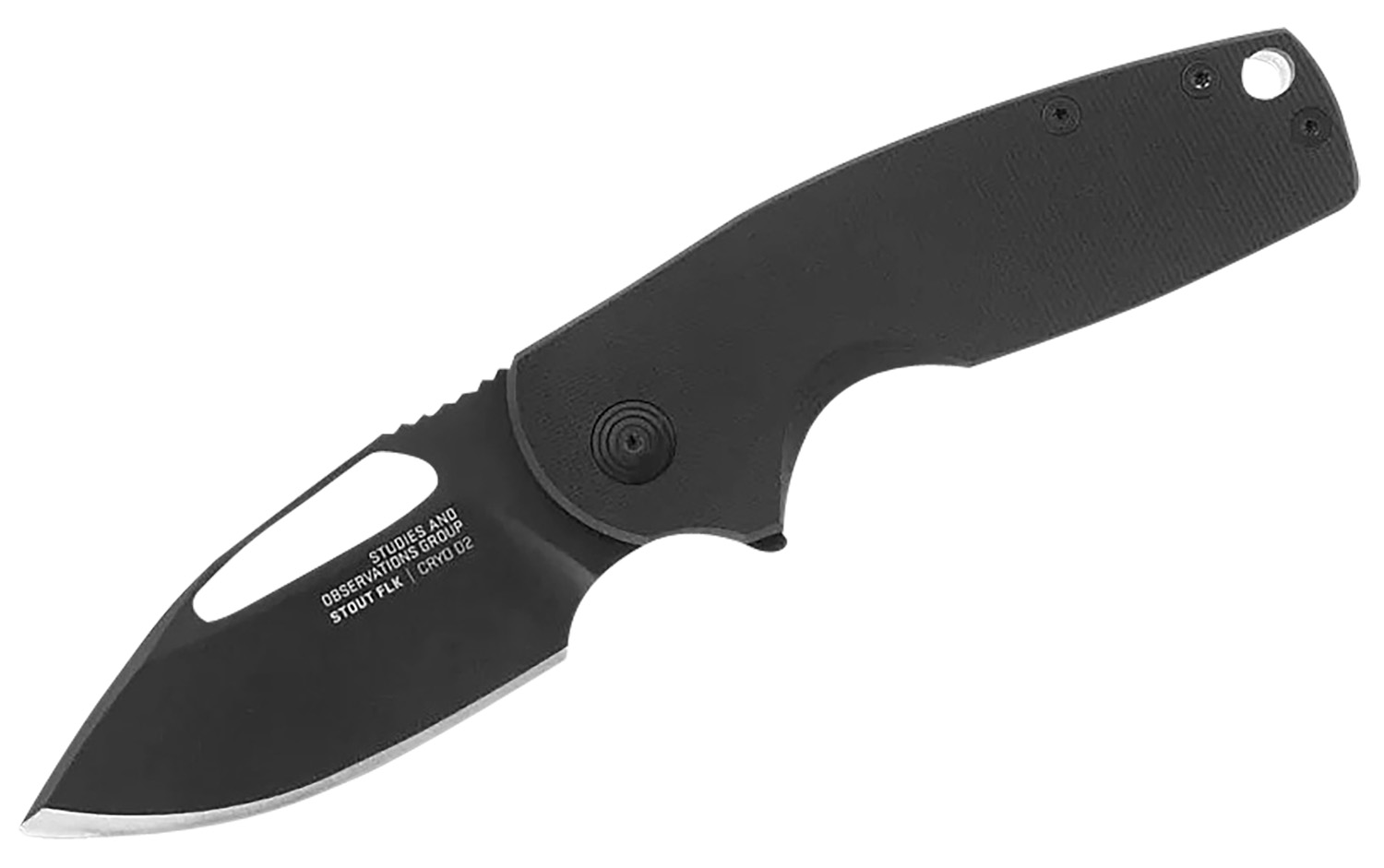 S.O.G SOG14030257 Stout FLK 2.62 Folding Clip Point Plain Black TiNi Cryo D2 Blade, Black Textured G10 Handle