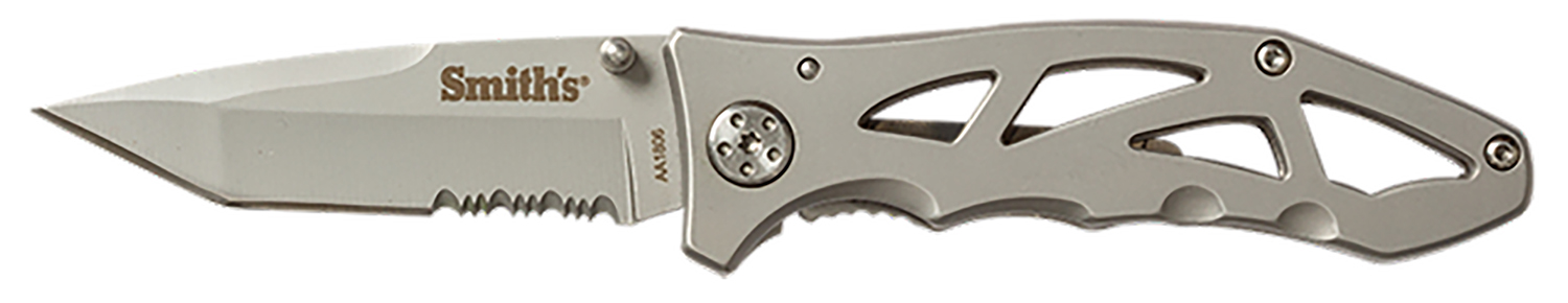 Smiths Caprella 2.95" Folding Drop Point Part Serrated Bead Blasted 400 SS Blade/Silver Skeletonized Stainless Steel Handle