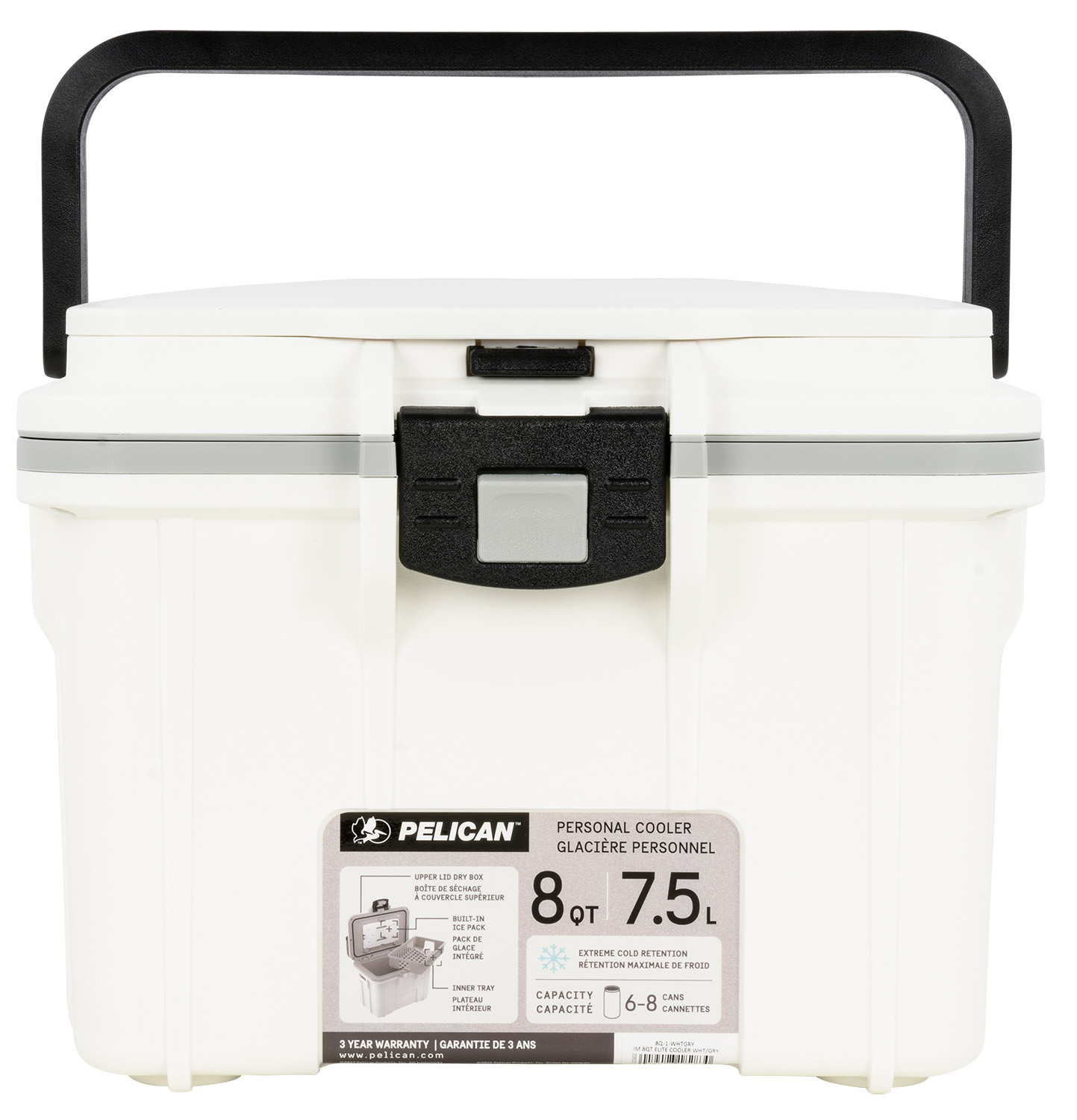 PELICAN 8Q-1-WHTGRY 8QT ELITE COOLER WHT/GRY