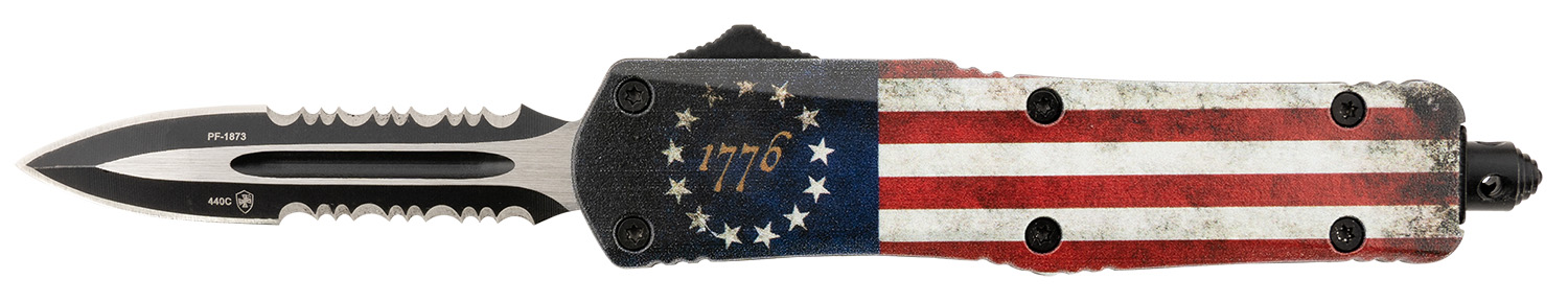 Templar Knife SBRF431 Gen II Betsy Ross Flag Small 2.75 OTF Dagger Part Serrated 440C SS Blade, 4.25 Betsy Ross Flag Aluminum Handle, Glass Breaker