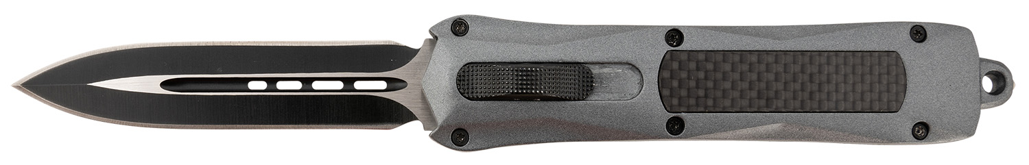 Steel River Knives A163BD Spartan  3.50 OTF Dagger Plain Black/Silver 440C SS Blade/ Gray w/Carbon Fiber Inlay Aluminum Zinc Alloy Handle
