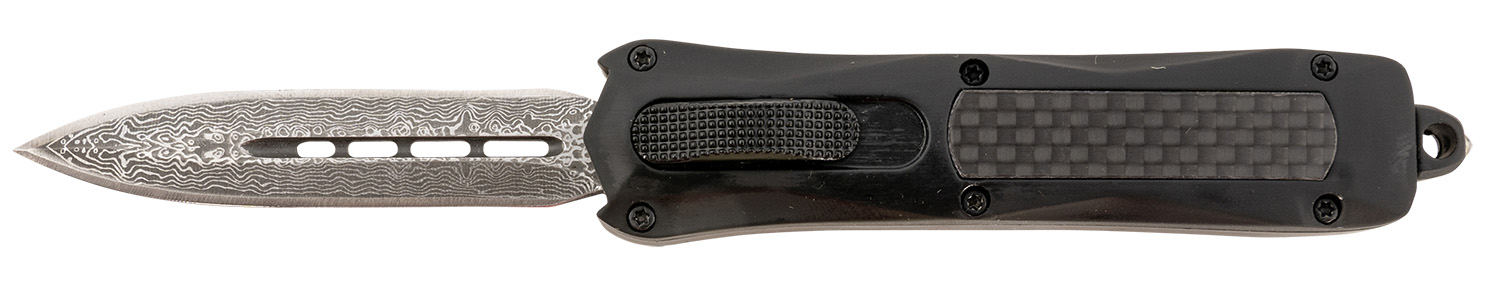 Steel River Knives MA163BDD Spartan  Mini 2.70 OTF Dagger Plain Damascus 440C SS Blade/ Black w/Carbon Fiber Inlay Aluminum Zinc Alloy Handle