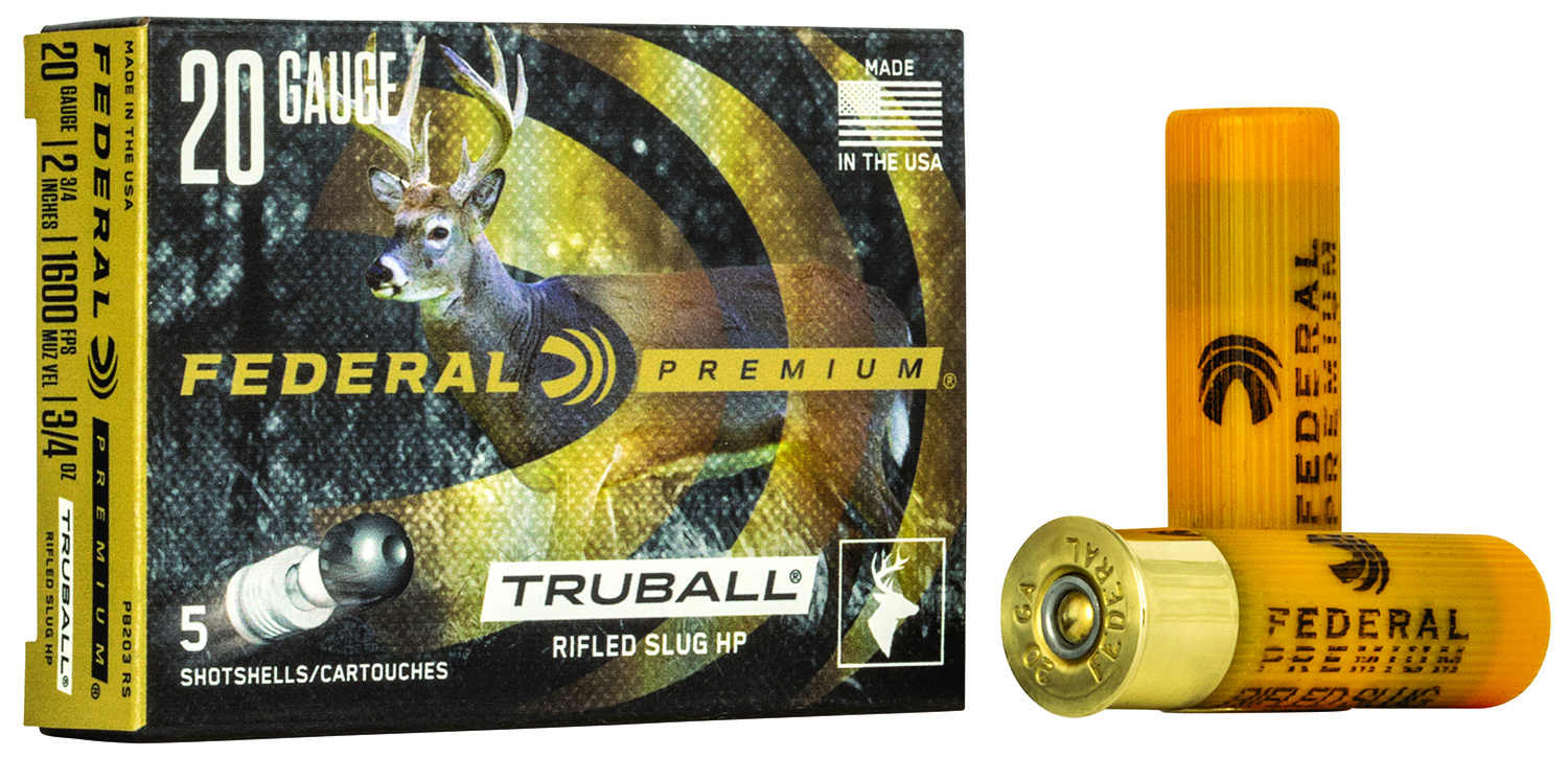 Federal PB203RS Premium Vital-Shok TruBall 20Gauge 2.75 3/4oz RifledSlug Shot 5 Per Box/50 Case