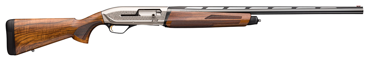 Browning Maxus II Ultimate 12 Gauge Autoloading Shotgun, 3" Chamber, 4+1 Capacity, 28" Gloss Blued Vent Rib Barrel, Matte Nickel Receiver, Grade III Gloss Walnut Stock, LPA Fiber Optic Sight, 3 Chokes