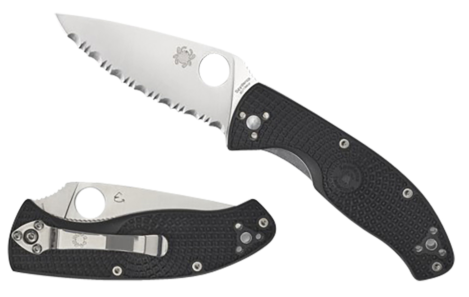 Spyderco C122PSBK Tenacious Lightweight 3.39 Folding Part Serrated Satin 8Cr13MoV SS Blade/Black Bi-Directional Texturing FRN Handle Includes Pocket Clip