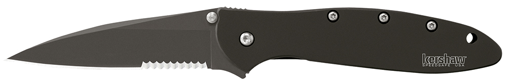 Kershaw 1660CKTST Leek 3 in Modified Drop Point Part Serrated Black DLC