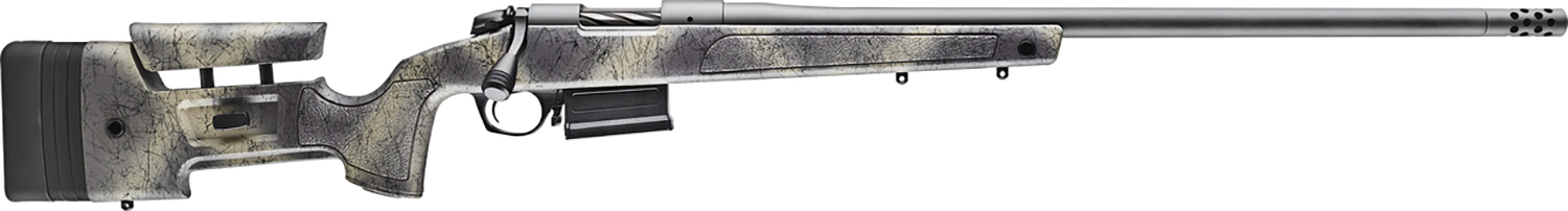 Bergara Rifles B14LM3613 B-14 Wilderness HMR 7mm PRC 5+1 24" Threaded, Sniper Gray Cerakote Barrel/Rec, Adj. SoftTouch Woodland Camo Stock with Mini-Chassis, Omni Muzzle Brake