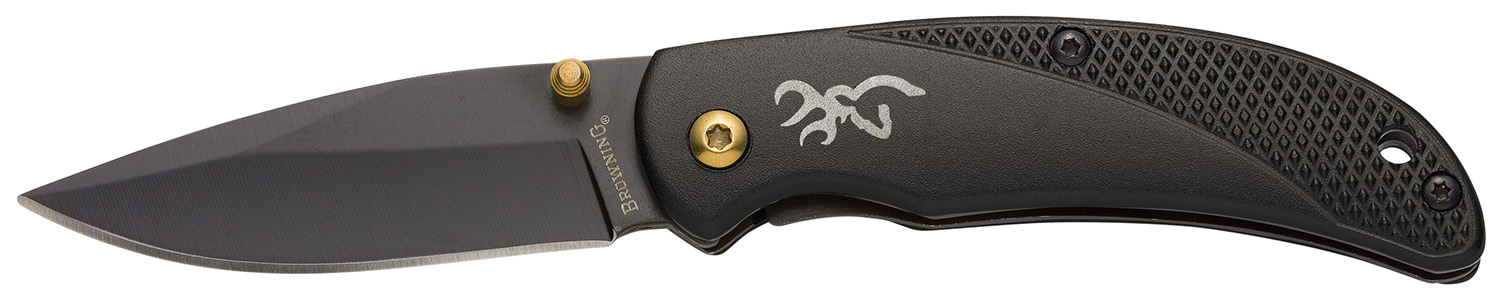 Browning 3220340 Prism 3 EDC Folding 2.38" Plain Black Oxide 7Cr17MoV SS Blade, Black W/Brass Accents & Logo Anodized Al