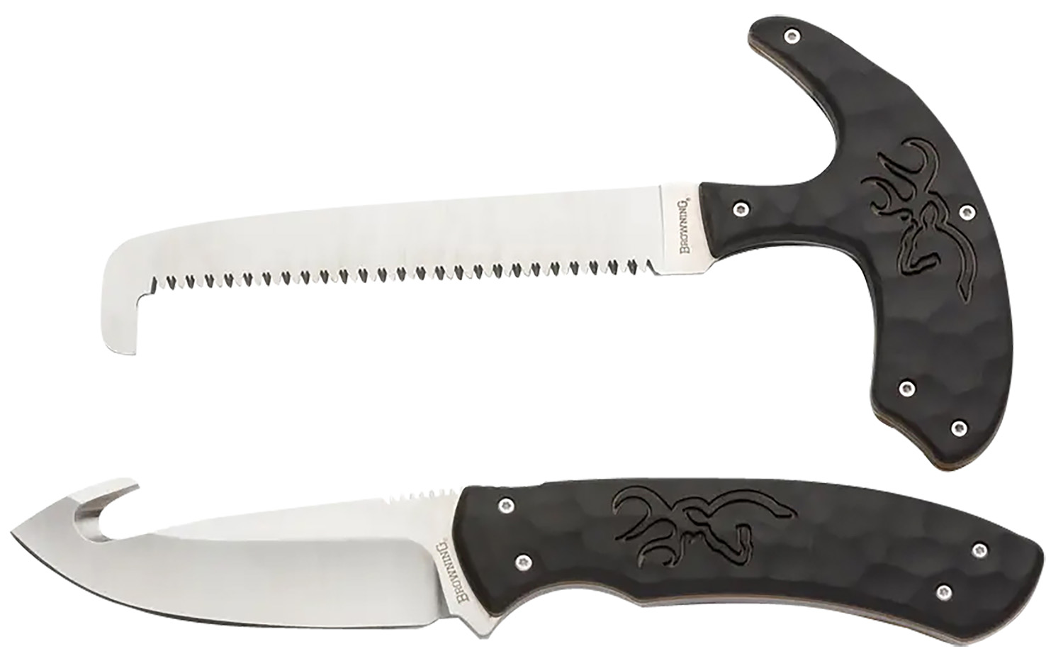 Browning 3220420 Primal Combo 3.75"/5.25" Fixed Drop Point Gut Hook/Skinner, Saw 8Cr13MoV SS Blade, Black Polymer W/Rubb