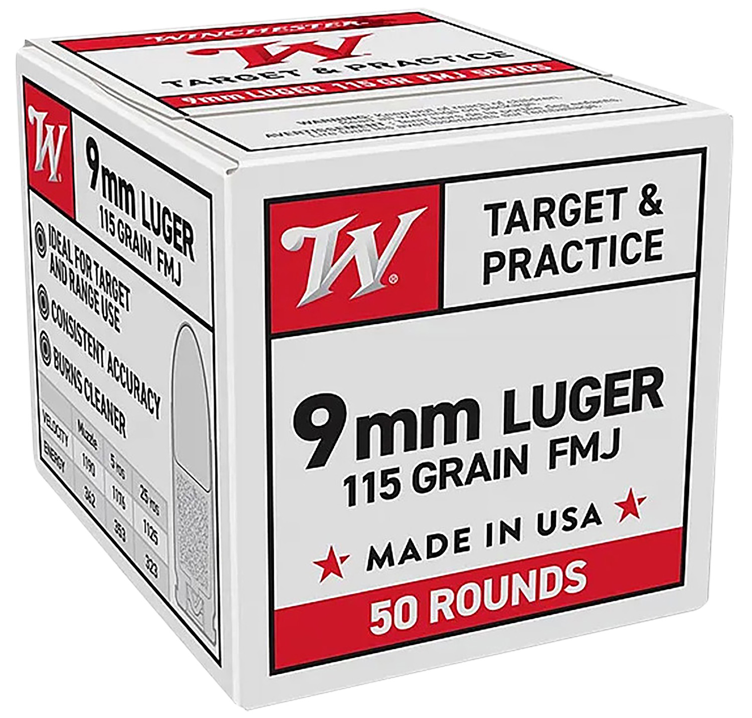 Winchester Ammo W9MM50 9mm Luger 115 Gr Full Metal Jacket 50 Per Box/ 20 Case