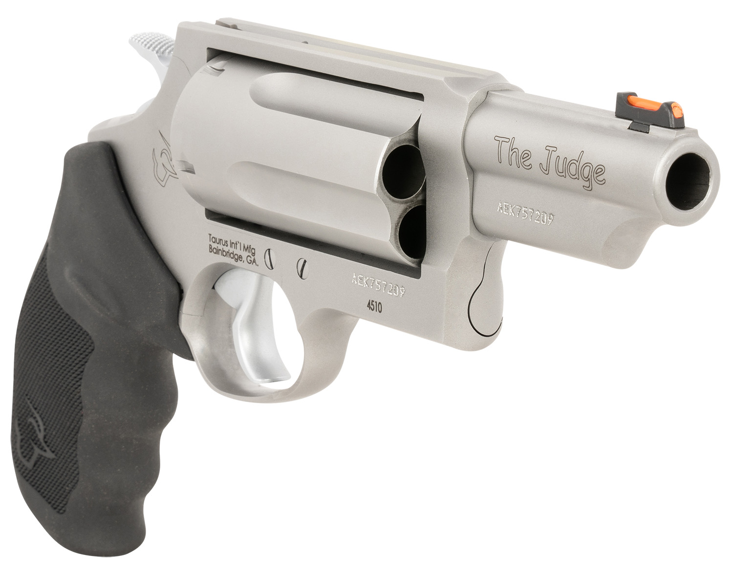Taurus Judge TORO Stainless 45 Colt 410 3in — Superb Optic-Ready 4 Taurus Judge TORO Stainless 45 Colt and 410 revolver with three-inch barrel and fibre-optic front sight