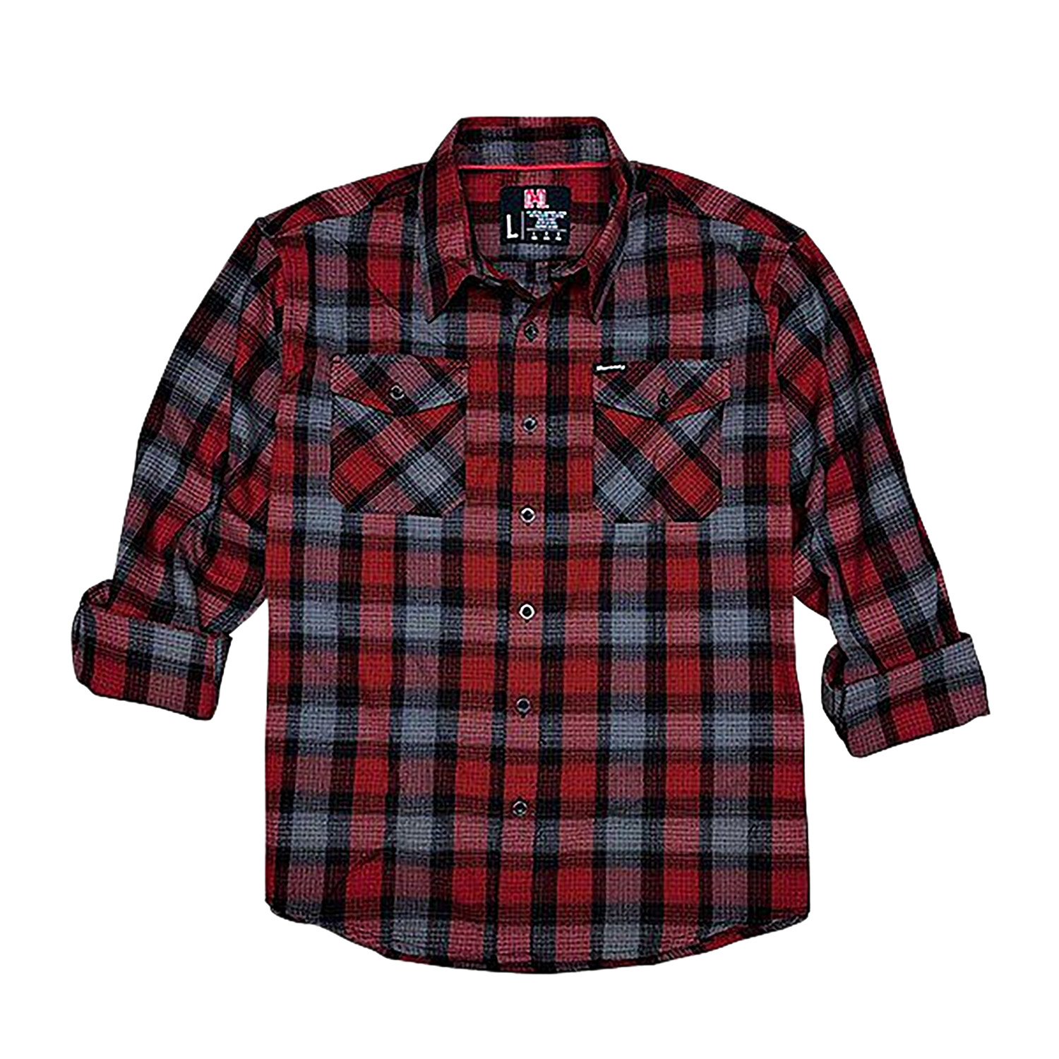 Hornady Gear 32193 Flannel Shirt Large Red/Black/Gray, Cotton/Polyester, Relaxed Fit Button Up