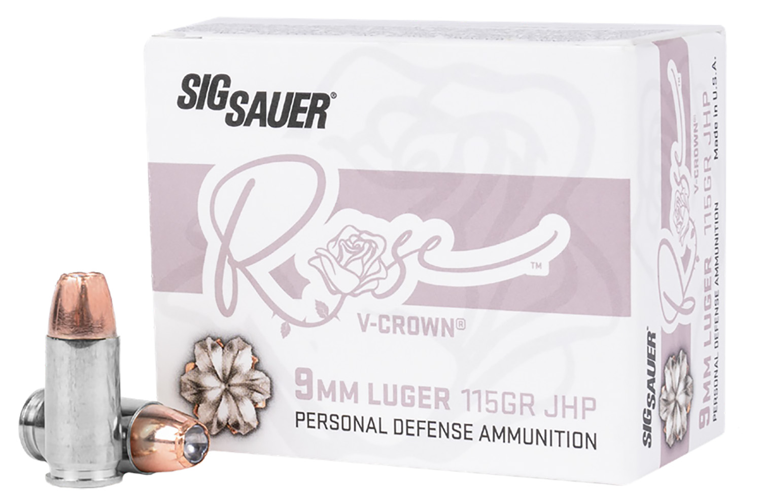 Sig Sauer E9MMA1ROSE20 Rose  9mmLuger 115gr V-Crown Jacketed Hollow Point 20 Per Box/10 Case Sig Sauer E9MMA1ROSE20 Rose  9mmLuger 115gr V-Crown Jacketed Hollow Point 20 Per Box/10 Case